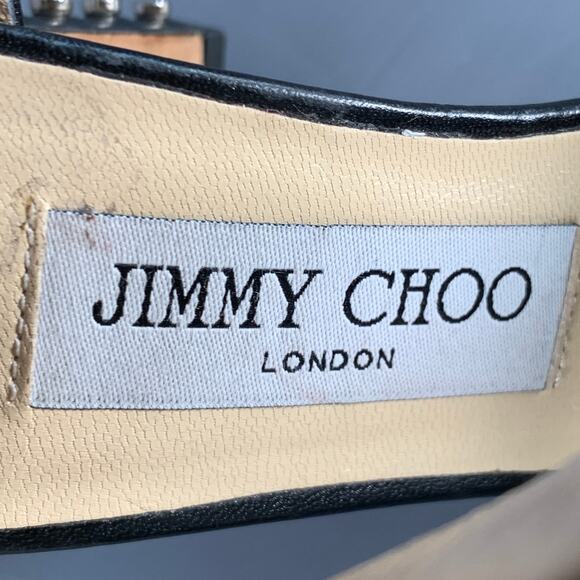 JIMMY CHOO Size 7 Black Leather Studded Snaps Sandals - Picture 7 of 8